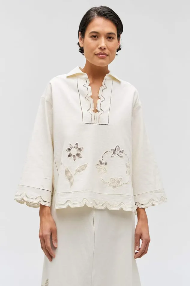 Oroton Table Cloth Lace Top Soft Cream Women Tops Oroton Table Cloth Lace Top Soft Cream Women Tops