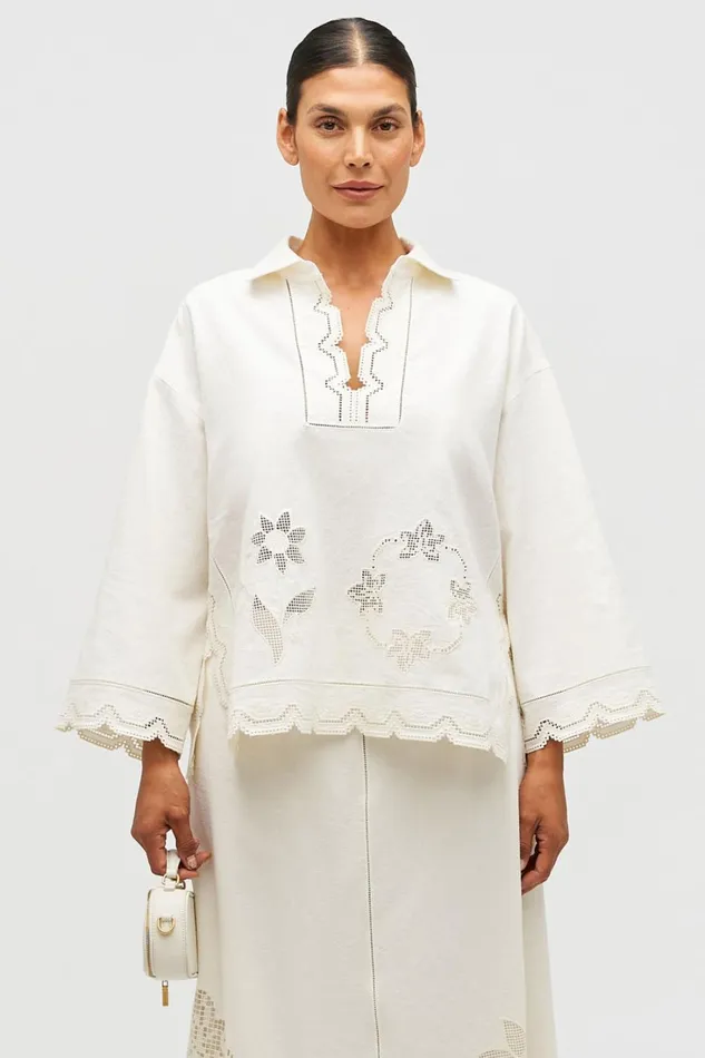 Oroton Table Cloth Lace Top Soft Cream Women Tops Oroton Table Cloth Lace Top Soft Cream Women Tops