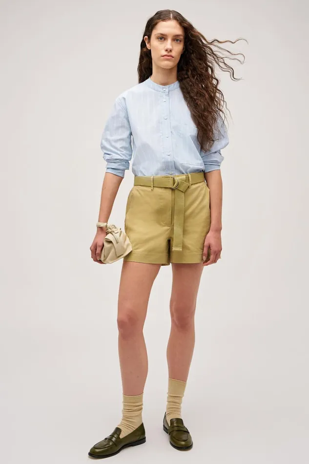 Oroton Yarn Dyed Stripe Shirt Denim Blue Women Tops