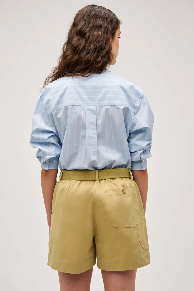 Oroton Yarn Dyed Stripe Shirt Denim Blue Women Tops