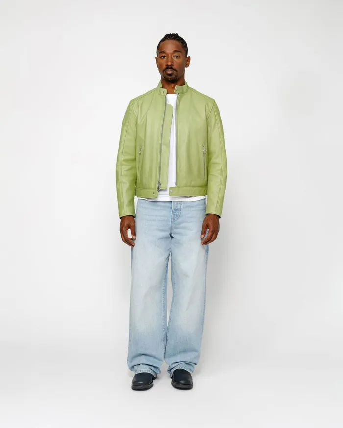 Outerwear MenWomen Stussy CAFE RACER LEATHER JACKET Lime