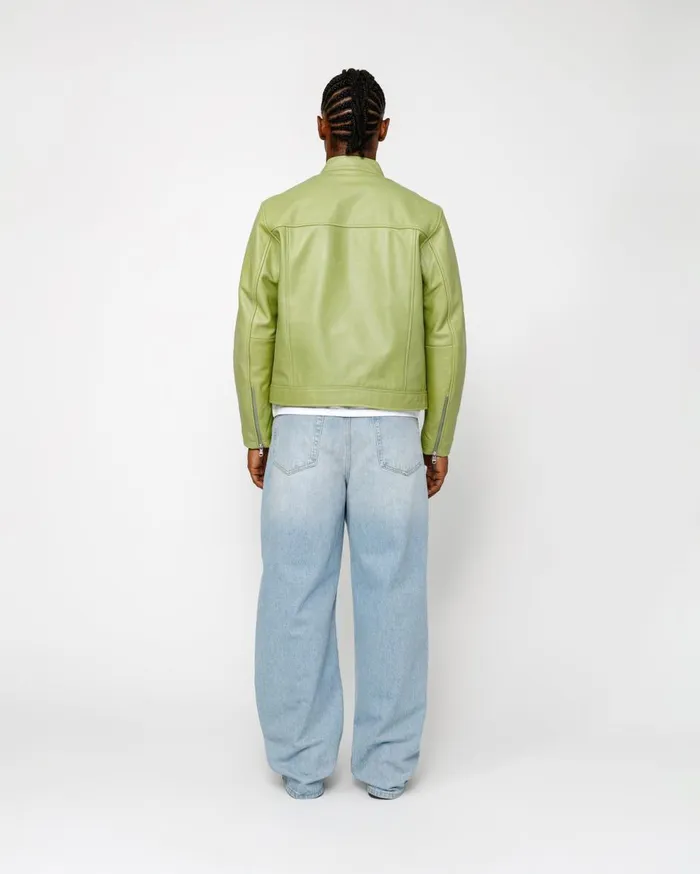 Outerwear MenWomen Stussy CAFE RACER LEATHER JACKET Lime