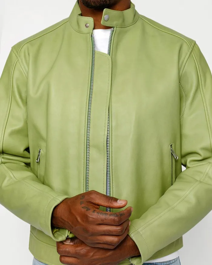 Outerwear MenWomen Stussy CAFE RACER LEATHER JACKET Lime
