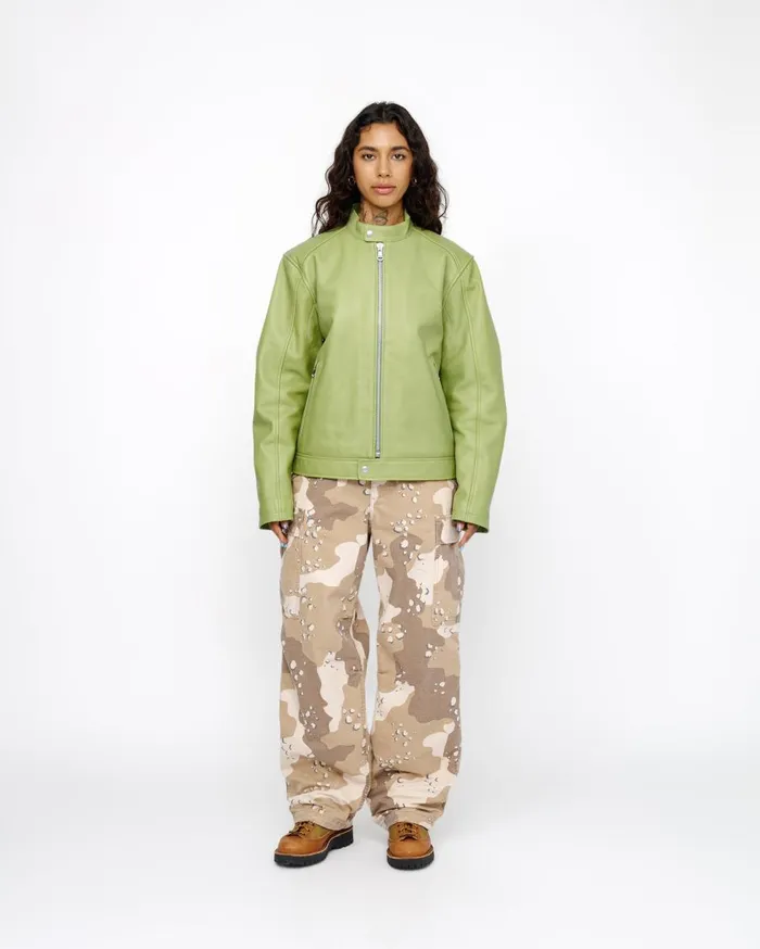 Outerwear MenWomen Stussy CAFE RACER LEATHER JACKET Lime