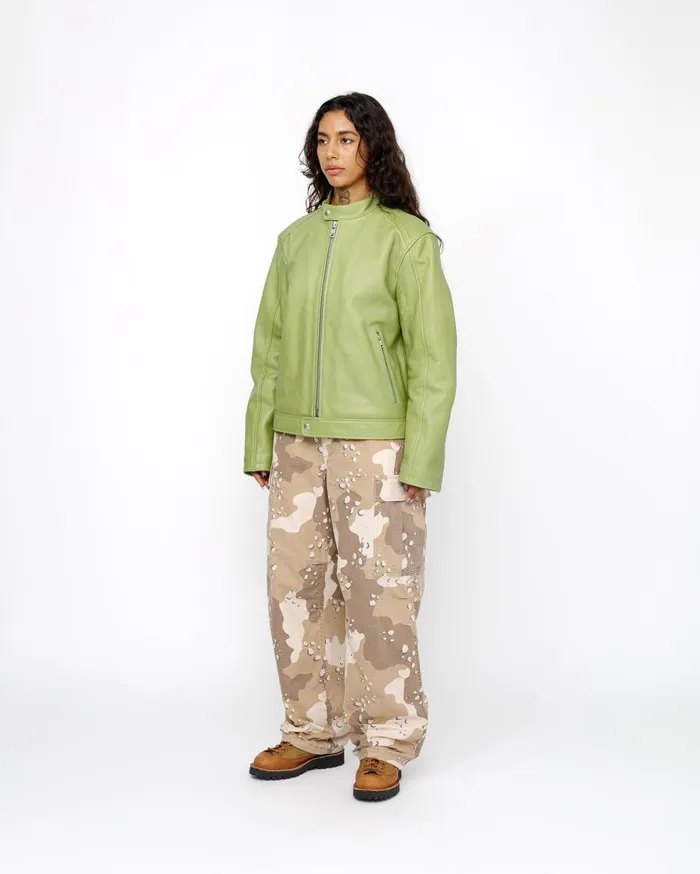 Outerwear MenWomen Stussy CAFE RACER LEATHER JACKET Lime