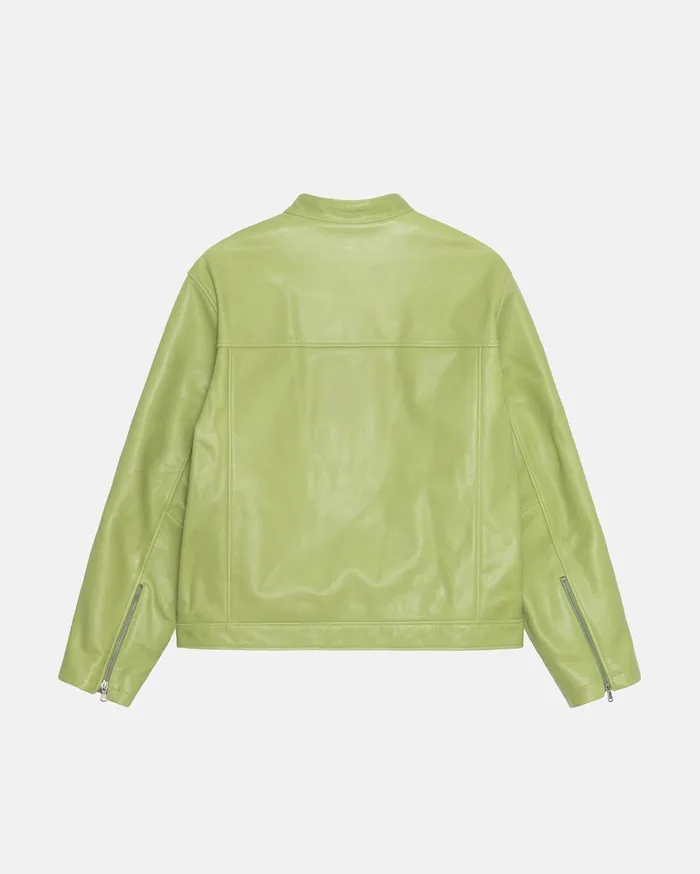 Outerwear MenWomen Stussy CAFE RACER LEATHER JACKET Lime