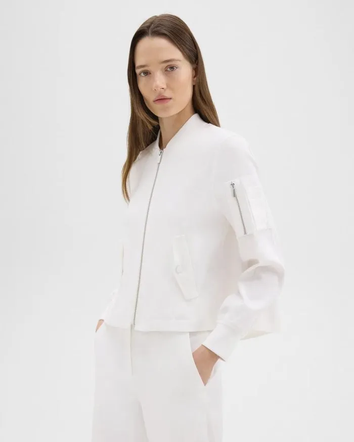 Outerwear Women Theory ALine Flight Jacket In Good Linen White