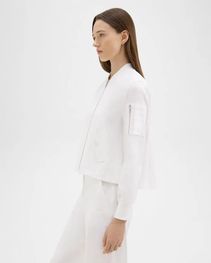 Outerwear Women Theory ALine Flight Jacket In Good Linen White