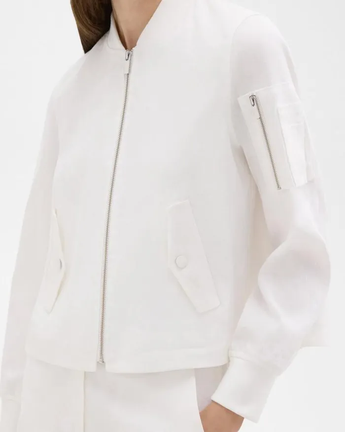 Outerwear Women Theory ALine Flight Jacket In Good Linen White