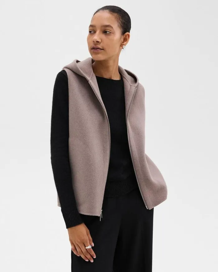 Outerwear Women Theory Hooded ZipUp Vest In DoubleFace WoolCashmere Cinder Melange Outerwear Women Theory Hooded ZipUp Vest In DoubleFace WoolCashmere Cinder Melange