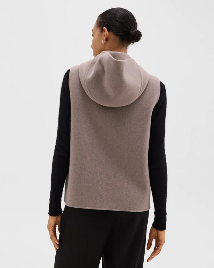Outerwear Women Theory Hooded ZipUp Vest In DoubleFace WoolCashmere Cinder Melange