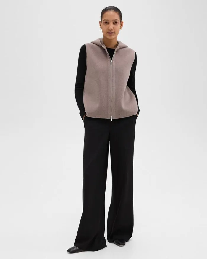 Outerwear Women Theory Hooded ZipUp Vest In DoubleFace WoolCashmere Cinder Melange