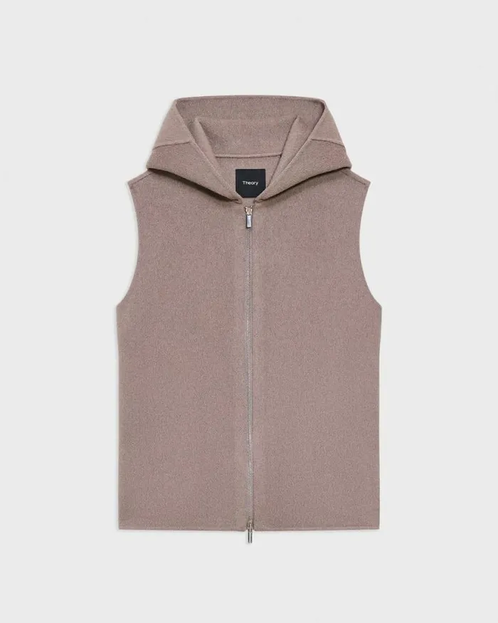 Outerwear Women Theory Hooded ZipUp Vest In DoubleFace WoolCashmere Cinder Melange