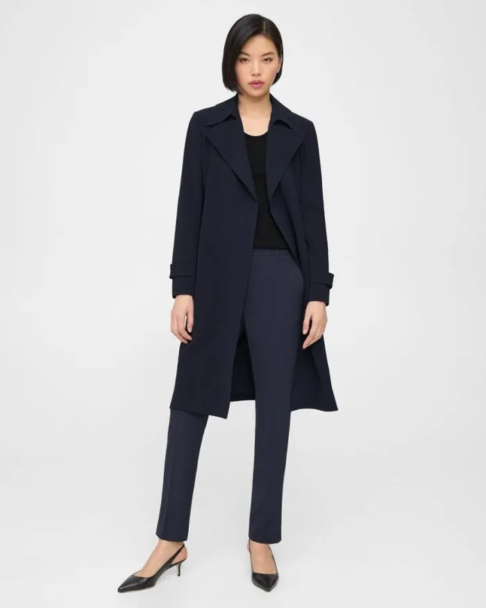 Outerwear Women Theory Oaklane Trench Coat In Admiral Crepe Nocturne Navy