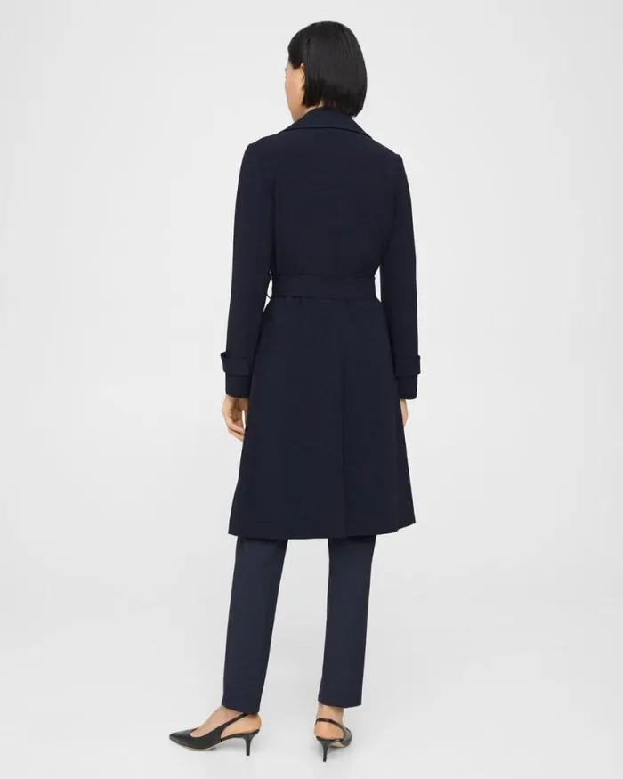 Outerwear Women Theory Oaklane Trench Coat In Admiral Crepe Nocturne Navy
