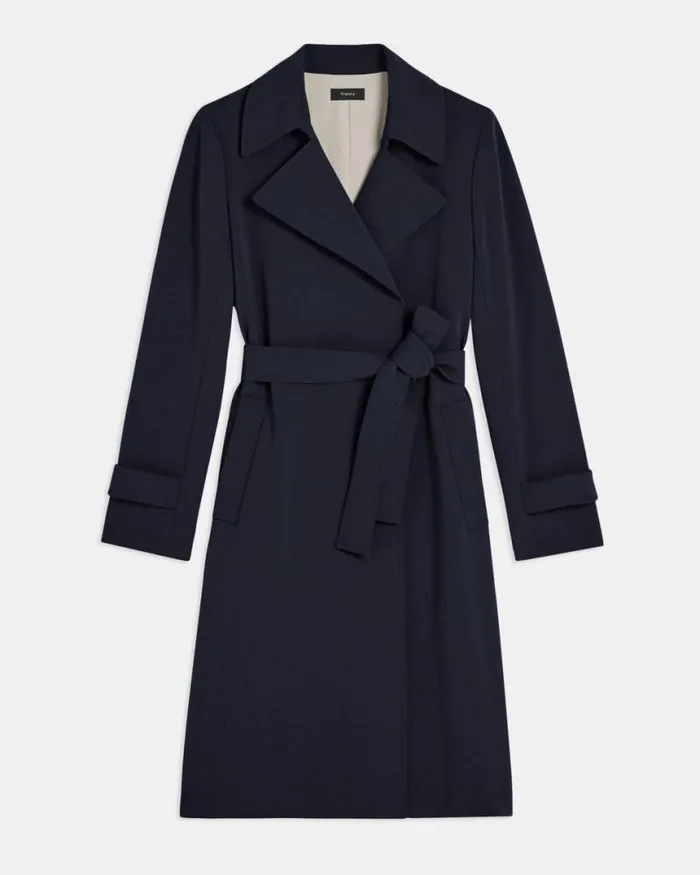 Outerwear Women Theory Oaklane Trench Coat In Admiral Crepe Nocturne Navy