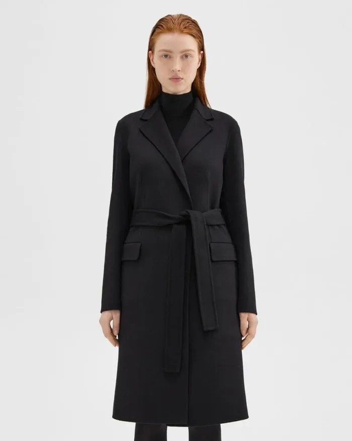 Outerwear Women Theory Wrap Coat In DoubleFace WoolCashmere Black
