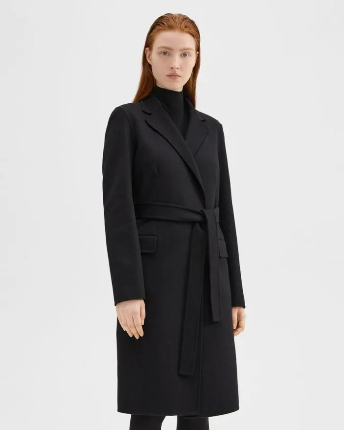 Outerwear Women Theory Wrap Coat In DoubleFace WoolCashmere Black