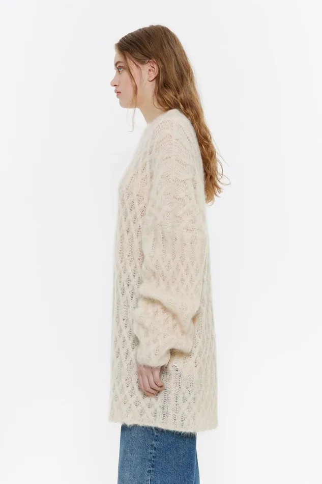 Oversize Ivory Mohair Sweater Ivory Women Bimba Y Lola Knitwear Oversize Ivory Mohair Sweater Ivory Women Bimba Y Lola Knitwear