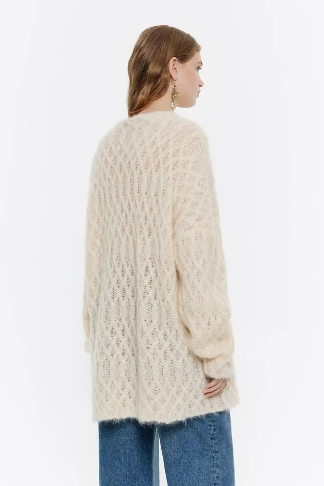 Oversize Ivory Mohair Sweater Ivory Women Bimba Y Lola Knitwear Oversize Ivory Mohair Sweater Ivory Women Bimba Y Lola Knitwear