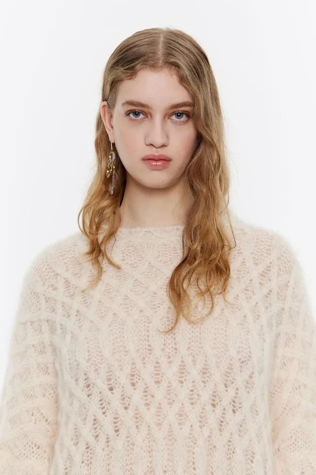 Oversize Ivory Mohair Sweater Ivory Women Bimba Y Lola Knitwear Oversize Ivory Mohair Sweater Ivory Women Bimba Y Lola Knitwear