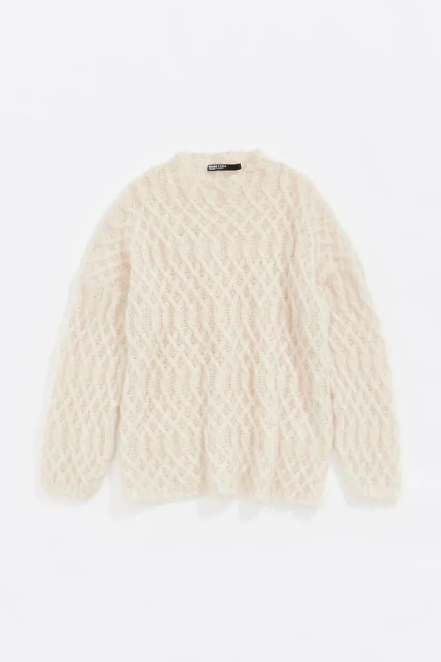 Oversize Ivory Mohair Sweater Ivory Women Bimba Y Lola Knitwear Oversize Ivory Mohair Sweater Ivory Women Bimba Y Lola Knitwear