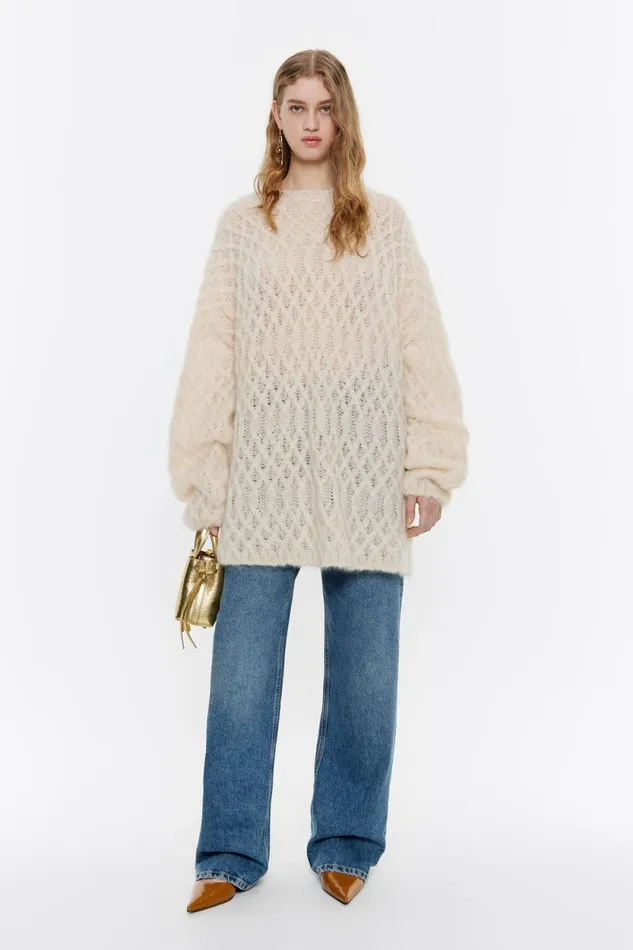 Oversize Ivory Mohair Sweater Ivory Women Bimba Y Lola Knitwear Oversize Ivory Mohair Sweater Ivory Women Bimba Y Lola Knitwear
