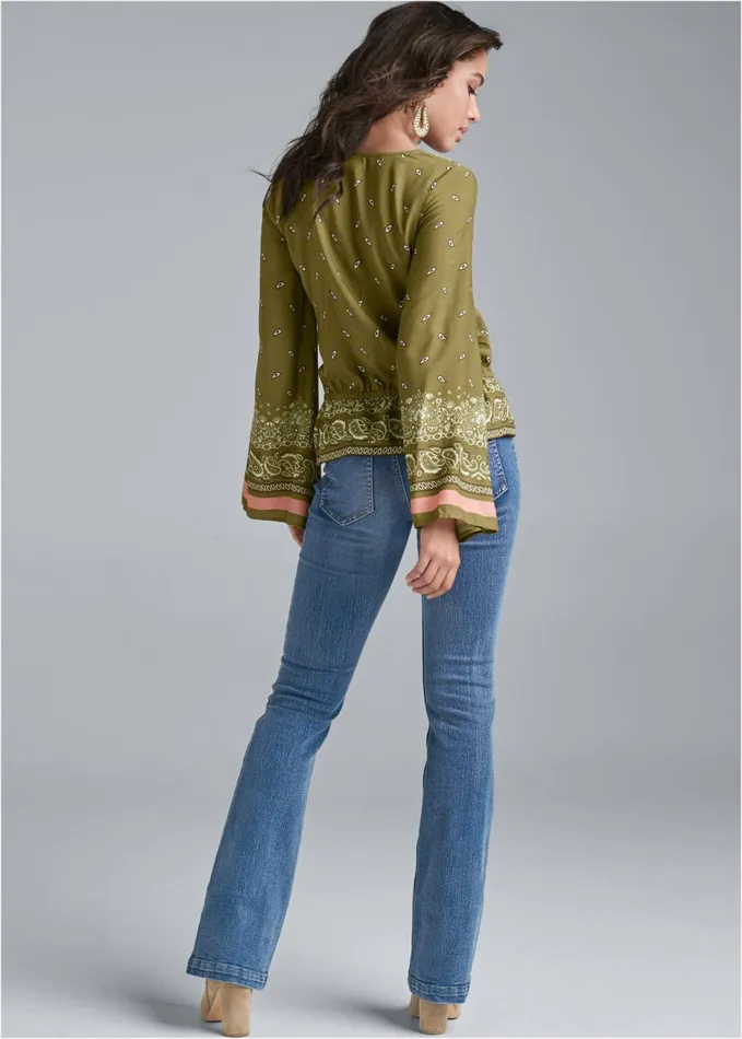 PAISLEY BELL SLEEVE TOP Green Multi Women VENUS Casual Tops
