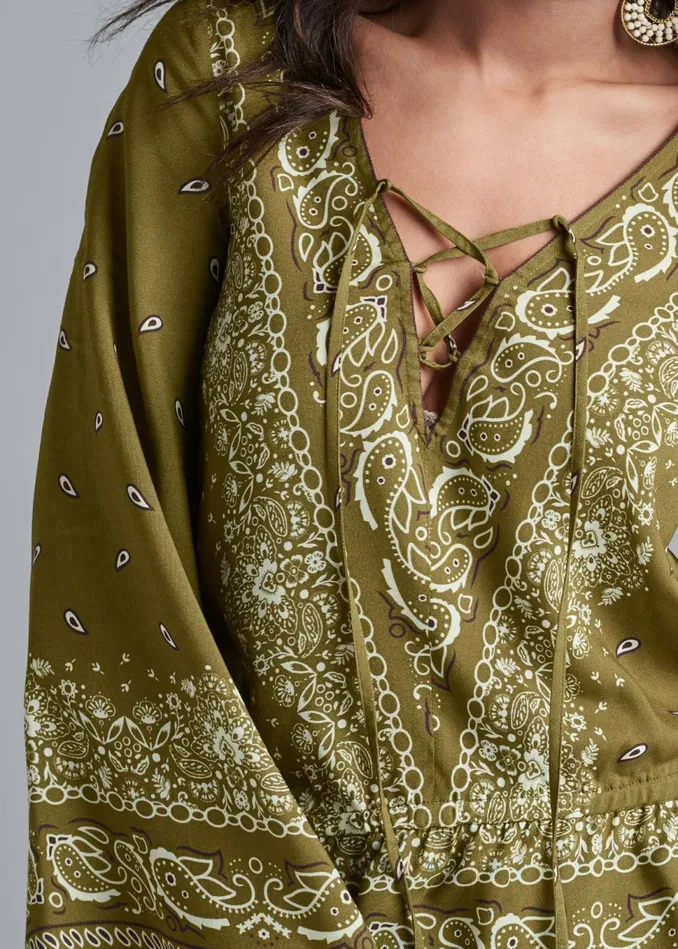 PAISLEY BELL SLEEVE TOP Green Multi Women VENUS Casual Tops