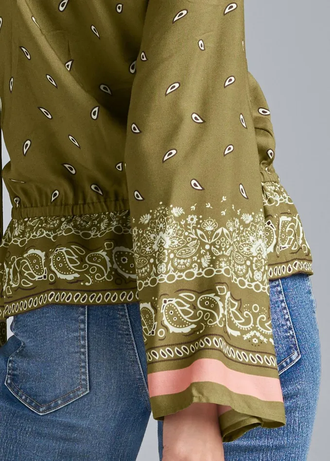 PAISLEY BELL SLEEVE TOP Green Multi Women VENUS Casual Tops