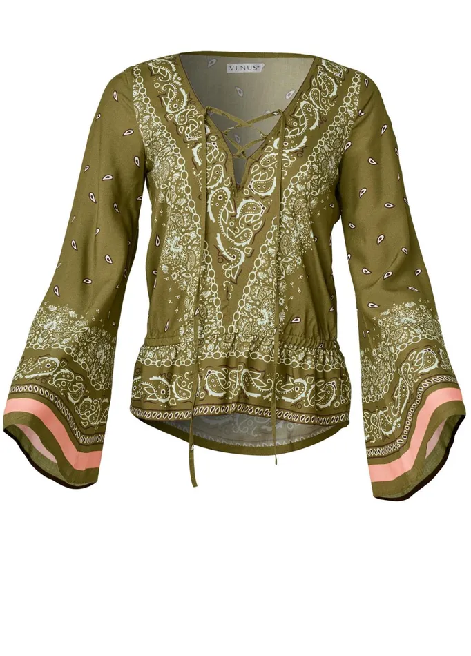 PAISLEY BELL SLEEVE TOP Green Multi Women VENUS Casual Tops