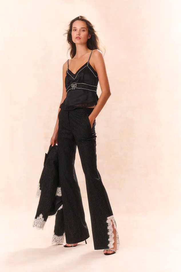 Pants and Shorts Women LoveShackFancy Garelle Pinstriped LaceDetailed Pants Night Shadow
