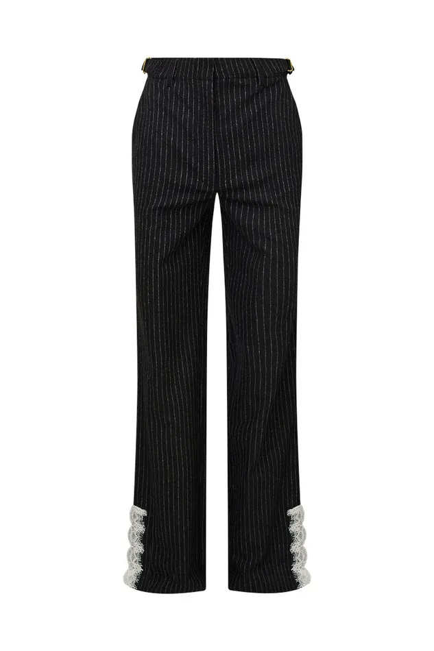 Pants and Shorts Women LoveShackFancy Garelle Pinstriped LaceDetailed Pants Night Shadow