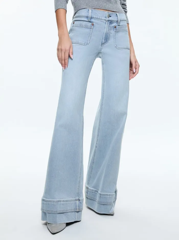 Pants Women Alice Olivia Brian Patch Pocket Wide Leg Double Hem Jean Leona Light Blue