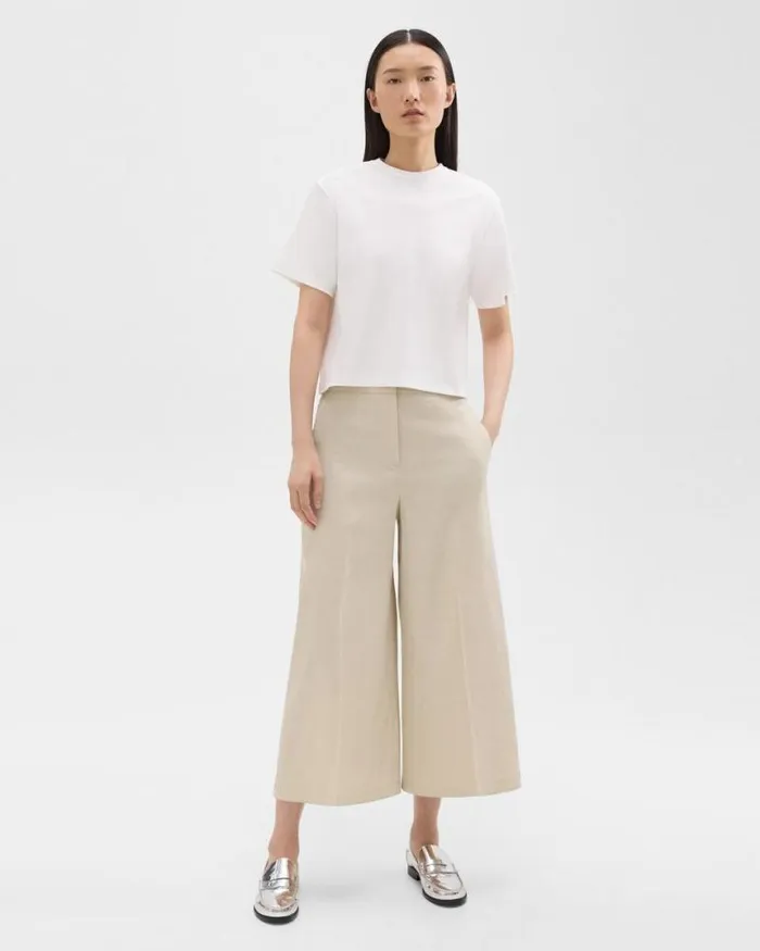 Pants Women Theory Cropped WideLeg Pant In Good Linen Straw