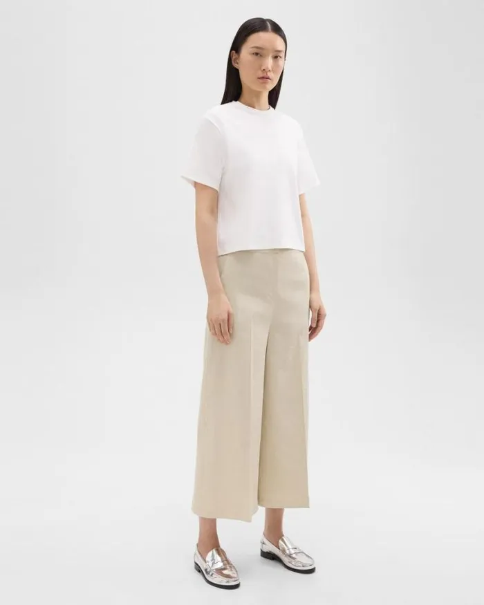 Pants Women Theory Cropped WideLeg Pant In Good Linen Straw