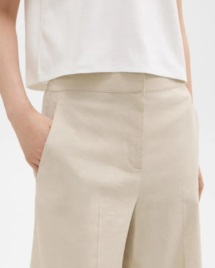 Pants Women Theory Cropped WideLeg Pant In Good Linen Straw