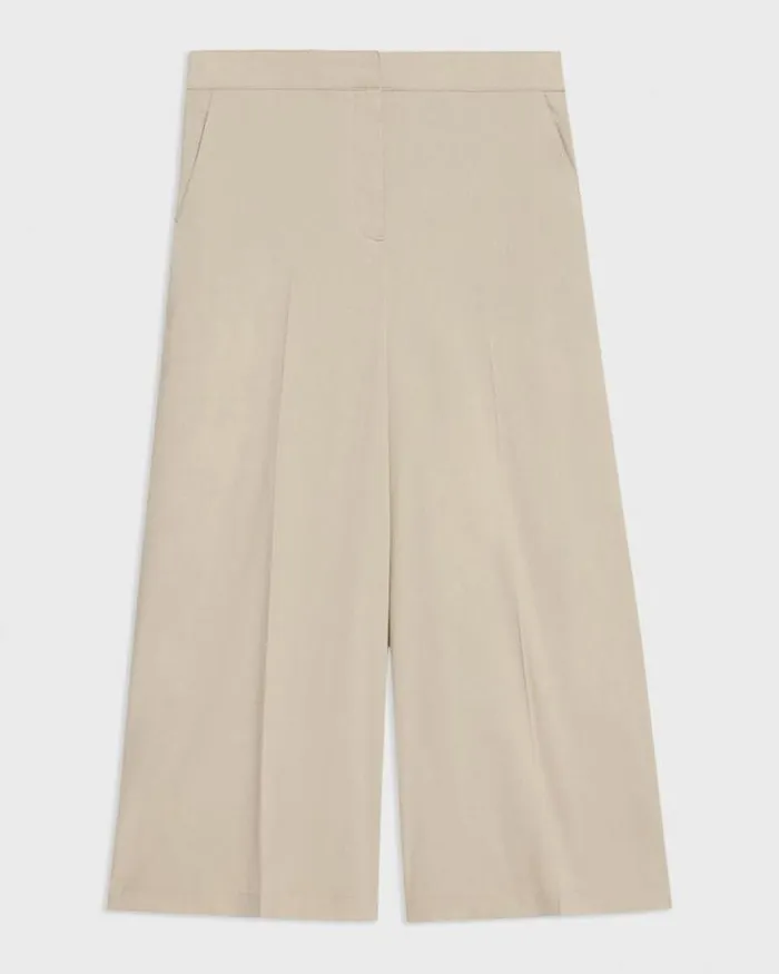 Pants Women Theory Cropped WideLeg Pant In Good Linen Straw