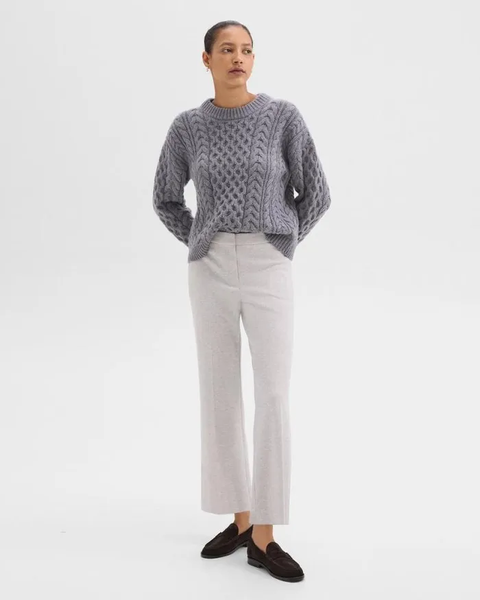 Pants Women Theory Kick Pant In Herringbone Knit Light Grey Melange