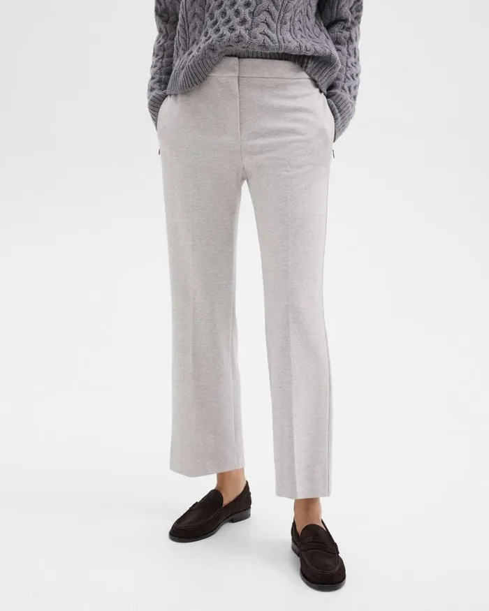 Pants Women Theory Kick Pant In Herringbone Knit Light Grey Melange Pants Women Theory Kick Pant In Herringbone Knit Light Grey Melange