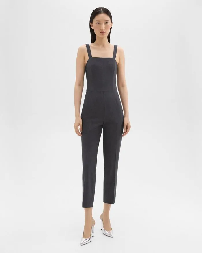 Pants Women Theory Sleeveless Jumpsuit In Stretch Wool Charcoal Melange