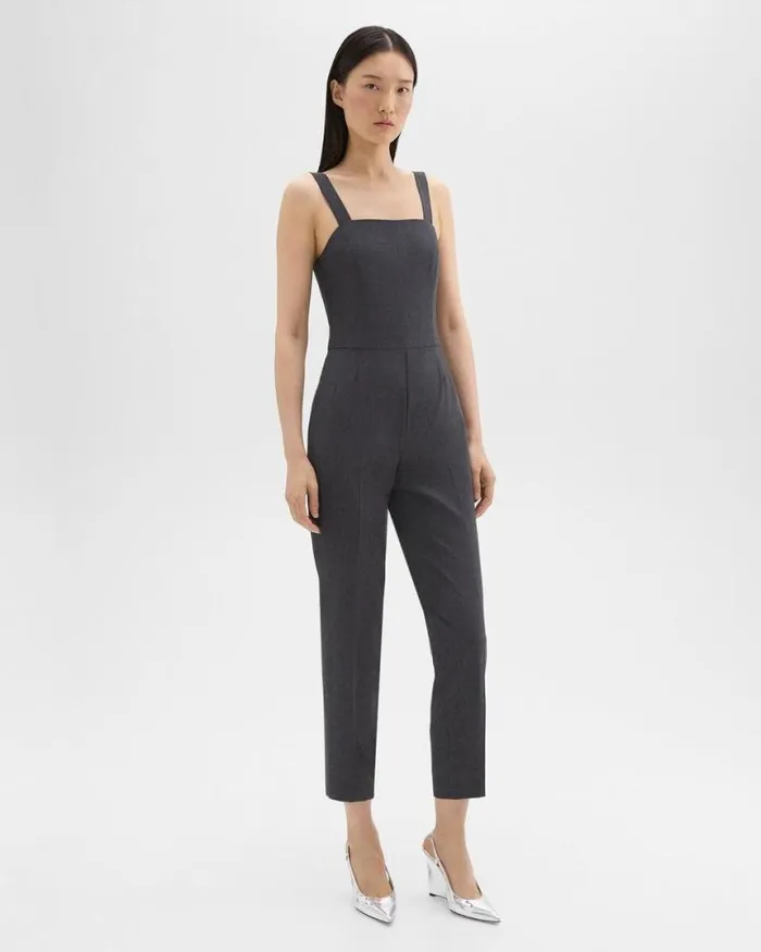 Pants Women Theory Sleeveless Jumpsuit In Stretch Wool Charcoal Melange Pants Women Theory Sleeveless Jumpsuit In Stretch Wool Charcoal Melange