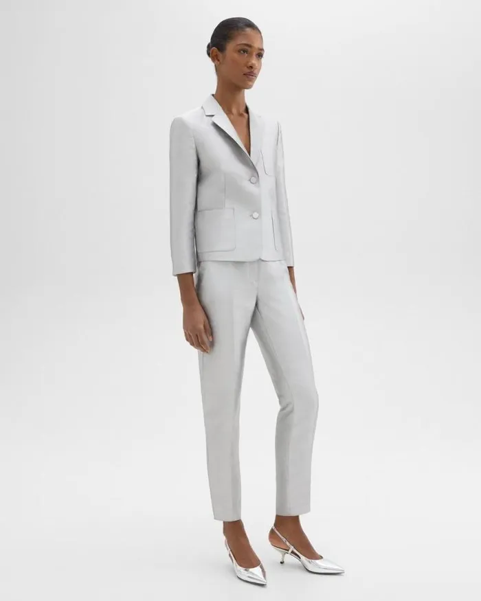 Pants Women Theory Tapered Slim Pant In Metallic Silk Twill Ice Grey Pants Women Theory Tapered Slim Pant In Metallic Silk Twill Ice Grey