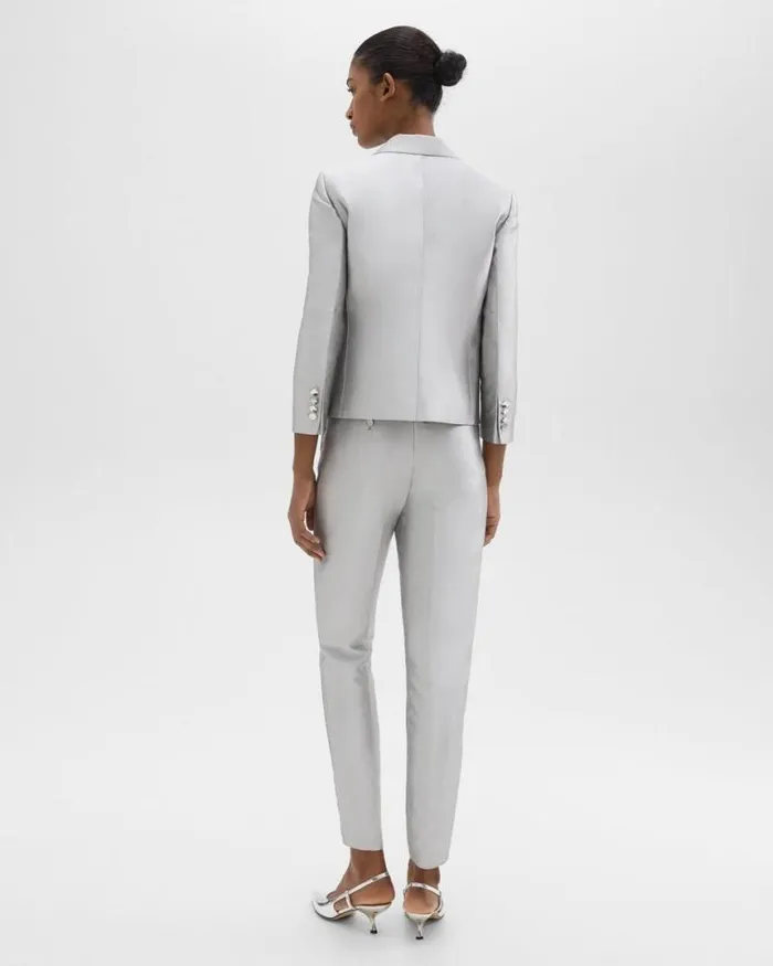 Pants Women Theory Tapered Slim Pant In Metallic Silk Twill Ice Grey Pants Women Theory Tapered Slim Pant In Metallic Silk Twill Ice Grey