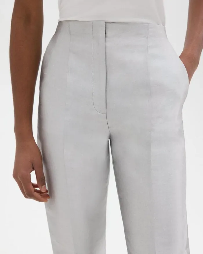 Pants Women Theory Tapered Slim Pant In Metallic Silk Twill Ice Grey Pants Women Theory Tapered Slim Pant In Metallic Silk Twill Ice Grey