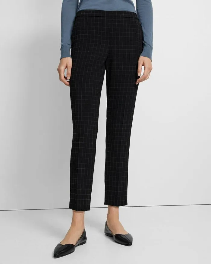 Pants Women Theory Treeca PullOn Pant In Checked Crepe Black Multi