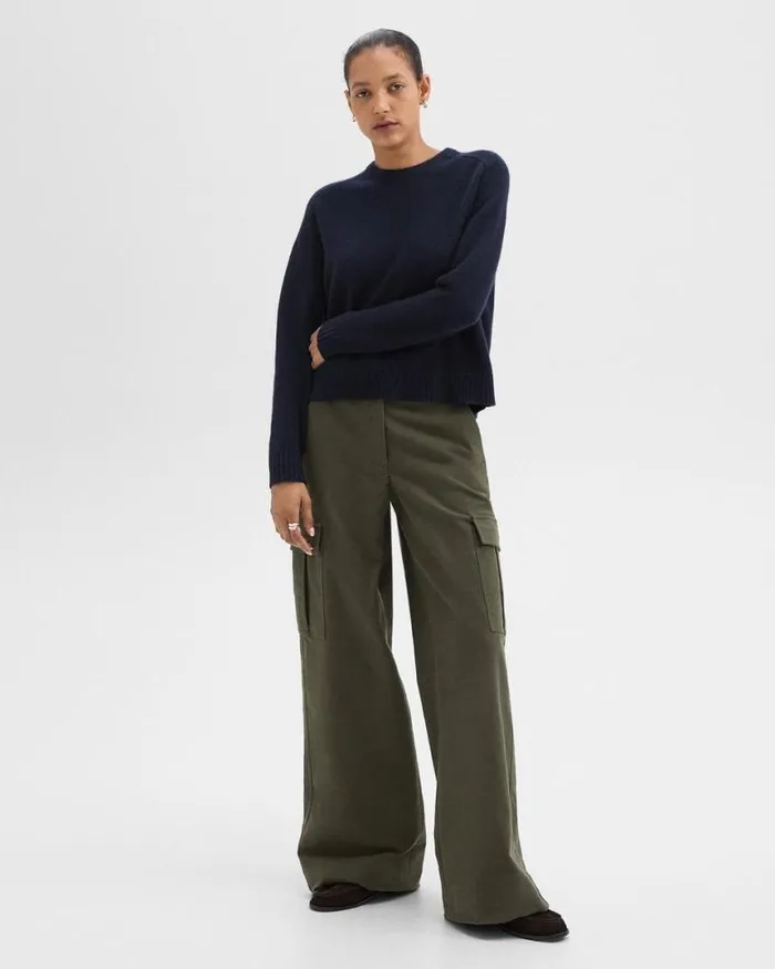 Pants Women Theory WideLeg Cargo Pant In Moleskin Twill Hunter Green