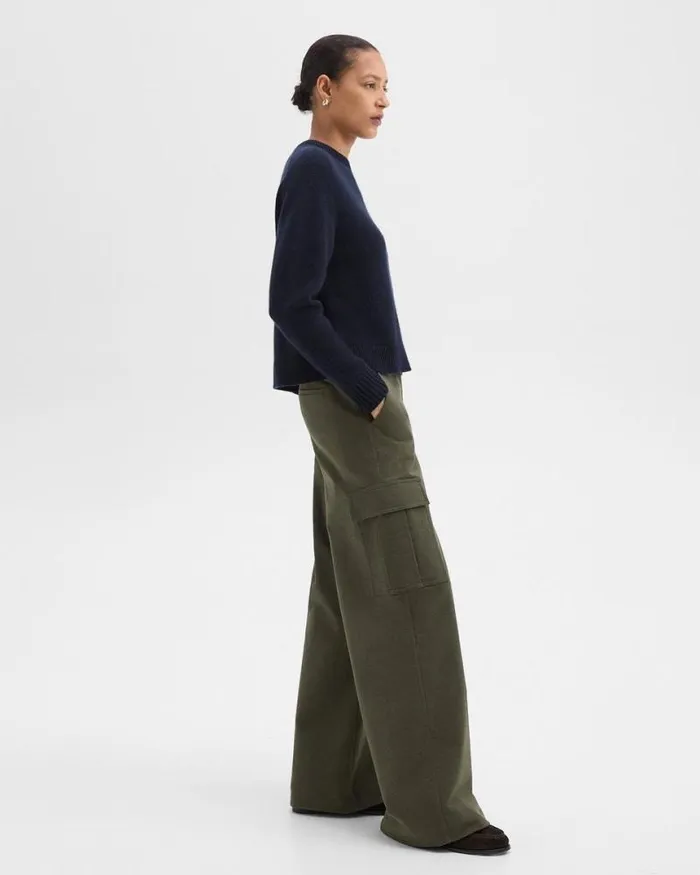 Pants Women Theory WideLeg Cargo Pant In Moleskin Twill Hunter Green