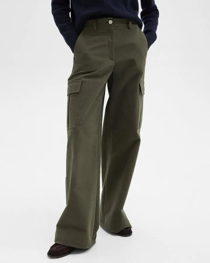 Pants Women Theory WideLeg Cargo Pant In Moleskin Twill Hunter Green