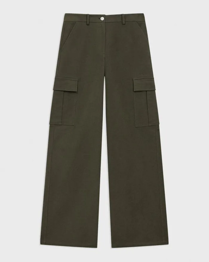 Pants Women Theory WideLeg Cargo Pant In Moleskin Twill Hunter Green
